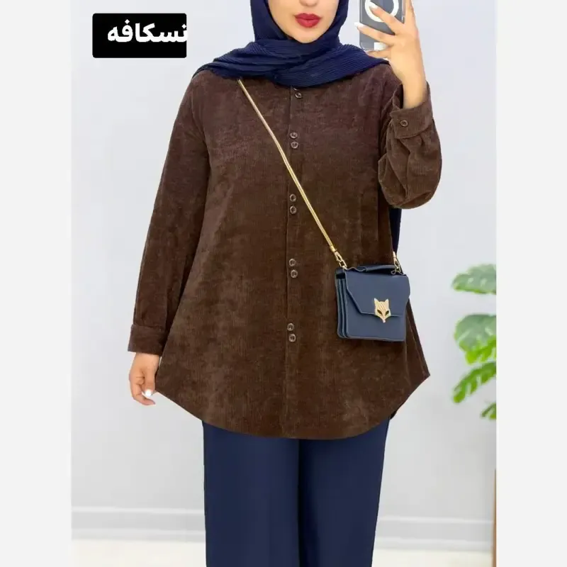 شومیز مخمل کبریتی دکمه دوبل فری سایز مناسب سایز 44 تا 54
