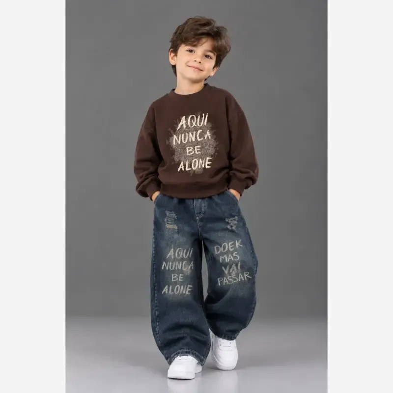 ست دورس بلوز شلوار جین بچگانه مدل نیم بگ سایز 35 تا 50