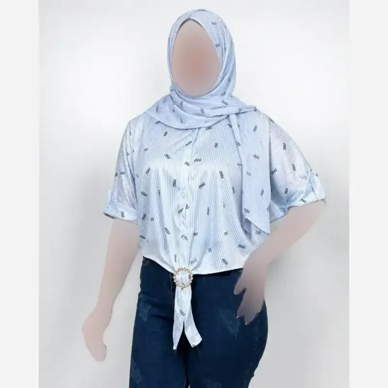 شومیز گره ای چاپی پاپیونی جنس پری صابونی شیشه ای فری سایز