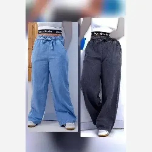 شلوار بگ طرح جین نیل ترک وارداتی کمر کش و کمربند دار