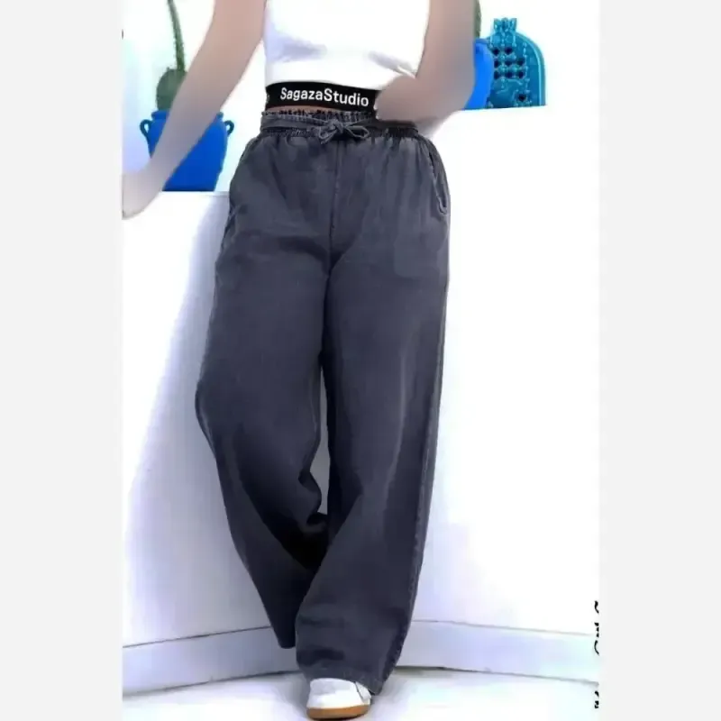 شلوار بگ طرح جین نیل ترک وارداتی کمر کش و کمربند دار