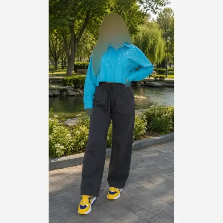 شلوار بگ طرح جین نیل ترک وارداتی کمر کش و کمربند دار