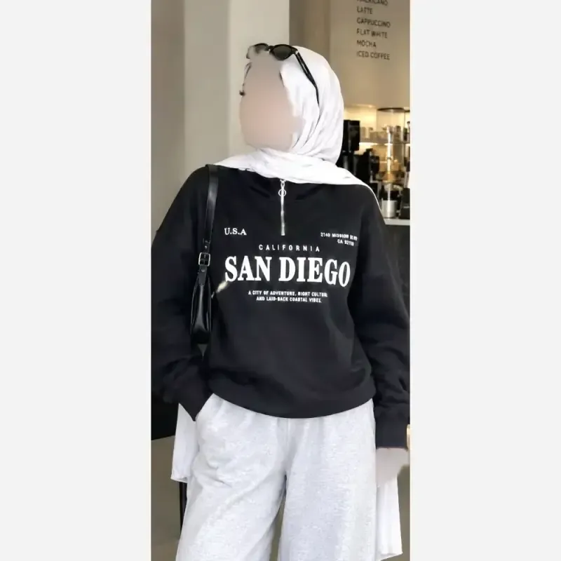 دورس نیم زیپ اسپرت زنانه پسرانه SANDIEGO جنس دورس سه نخ گرم بالا رنگ مشکی سبز زیتونی فری سایز